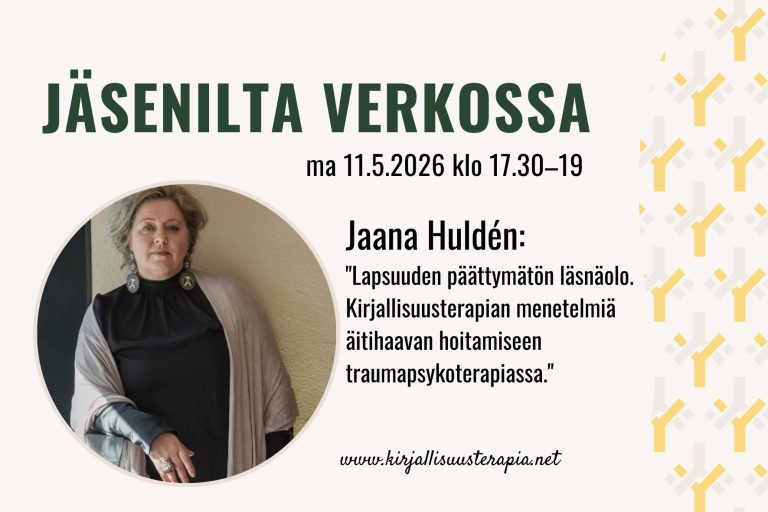 Kirjallisuusterapiayhdistyksen jäsenillat verkossa alkavat ma 11.5.